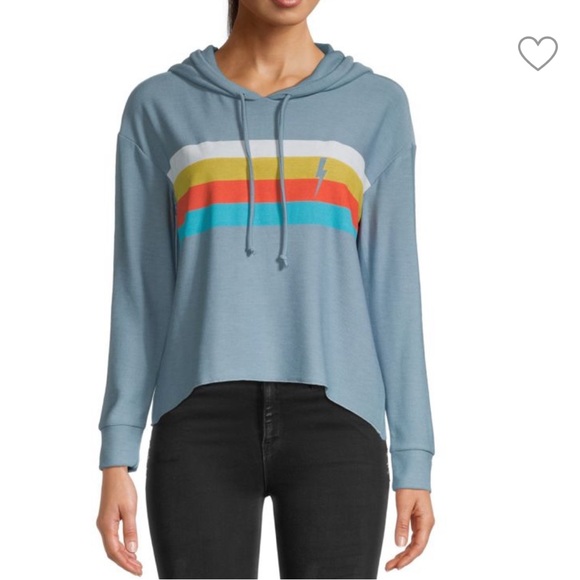 Chaser Striped lightning bolt Crop High-Low hoodie - Picture 1 of 9